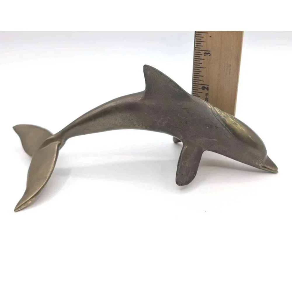 Vintage Solid Brass Dolphin Figurine 8